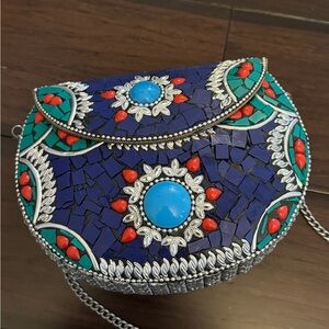 Vibrant Blue and Green Clutch with Intricate Design- New!